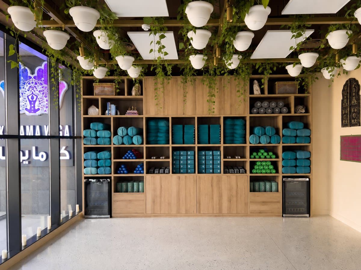Karama Yoga studio equipment wall